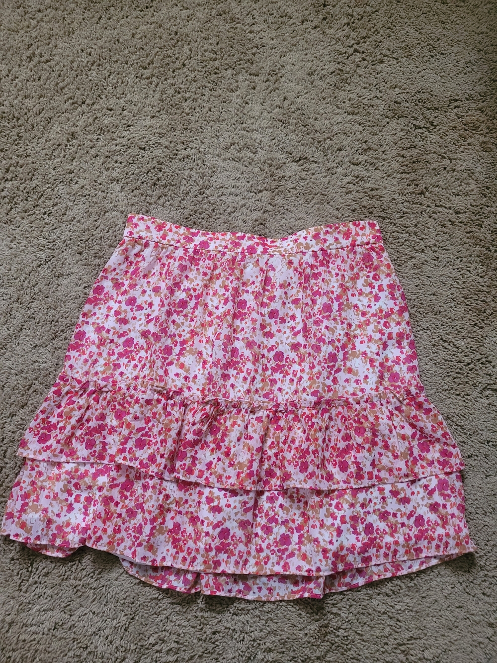 J. Crew Pink Floral Tiered Skirt